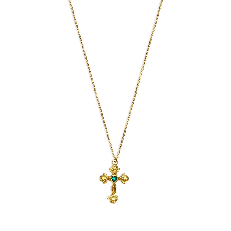 Ladies Necklaces for Party Glow-THE EMERALD HEART CROSS NECKLACE