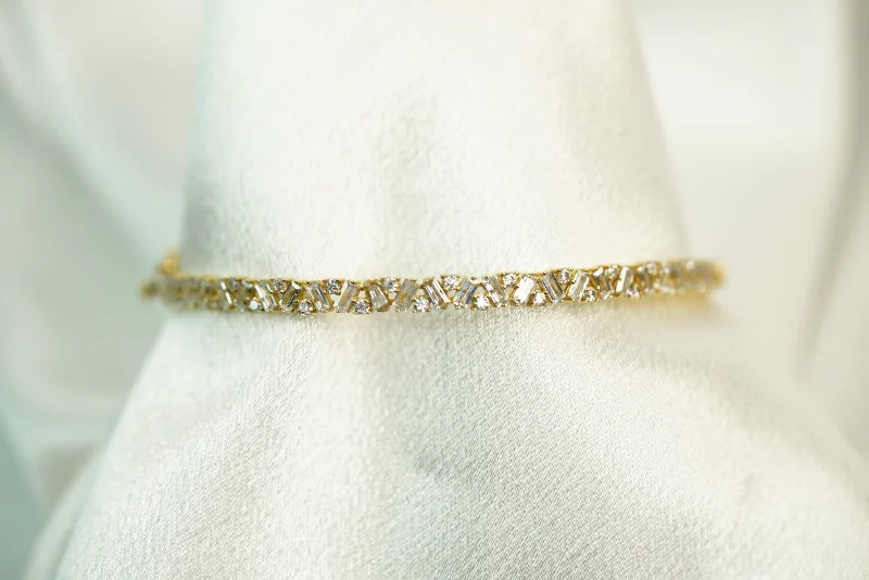 Ladies High Polish Bracelets -14k Crystallized Line Bangle Bracelet