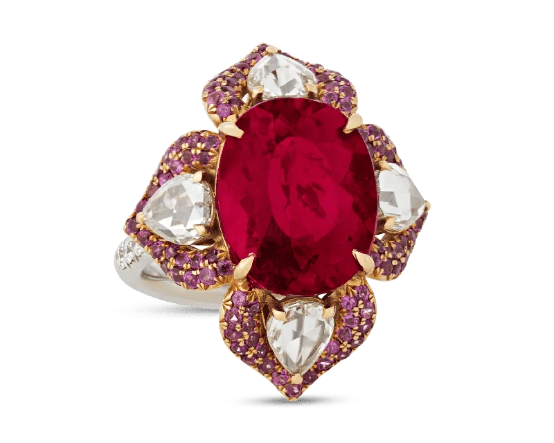 Ladies Purple Rings -Floral Rubellite Tourmaline Ring, 9.41 Carats