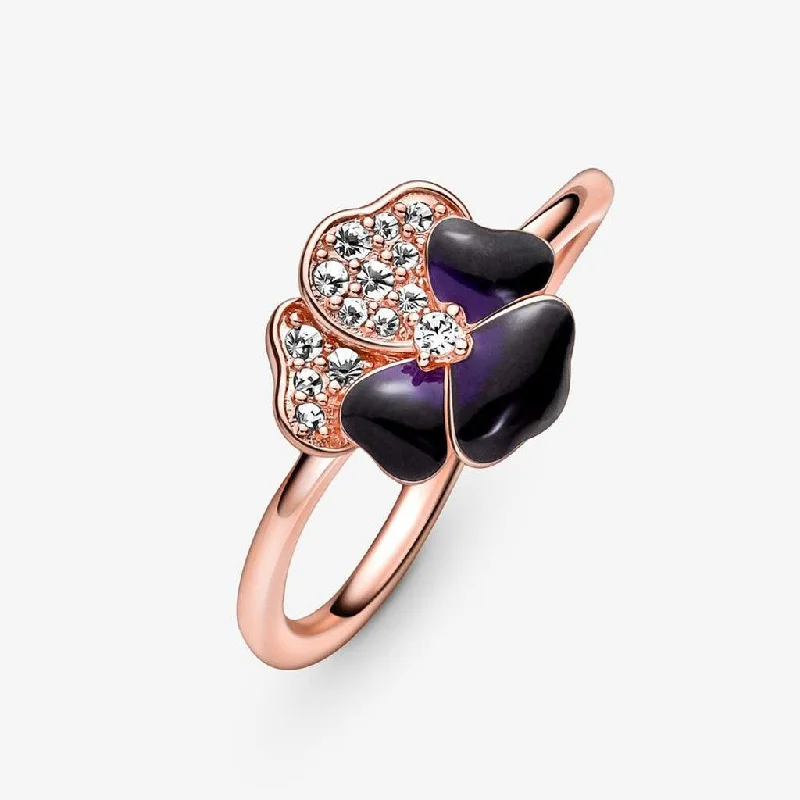 Ladies Ceramic Rings -PANDORA : Deep Purple Pansy Flower Ring