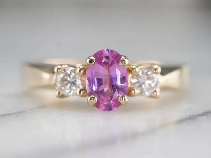 Ladies Engagement Rings with Uvarovite Glow-Pink Sapphire Diamond Gold Engagement Ring