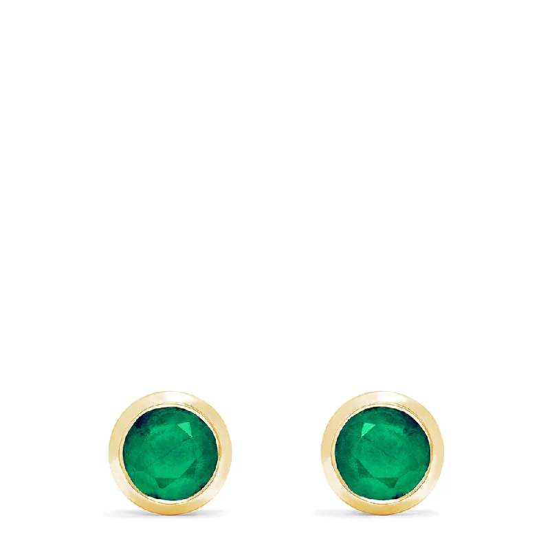 Ladies Earrings for Travel Shine-Brasilica 14K Yellow Gold Emerald Stud Earrings, 0.95 TCW