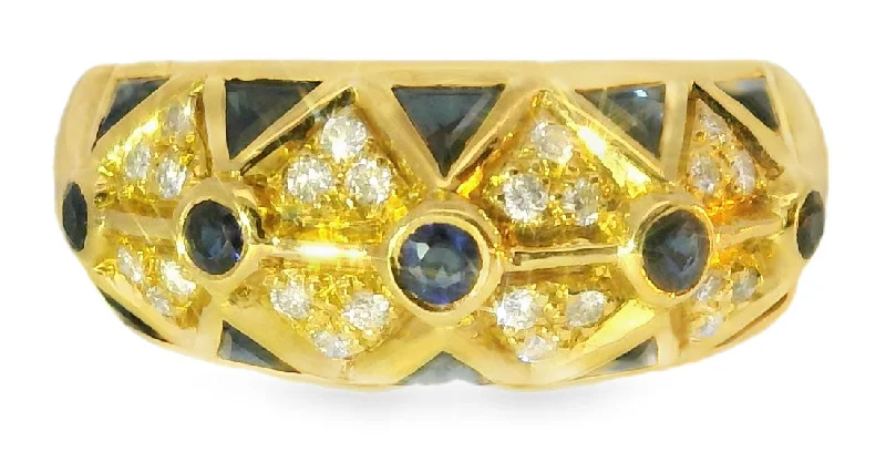 Ladies Dainty Rings -Gorgeous Estate Le Vian Levian 18K Yellow Gold Sapphire Diamond Mosaic Band Ring