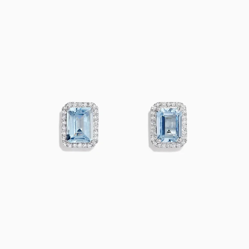 Ladies Earrings with Ocean Larimar-Aquarius 14K White Gold Aquamarine and Diamond Earrings, 2.80 TCW