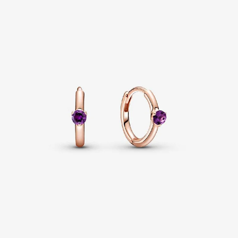 Ladies Earrings Matte Shine-PANDORA : Purple Solitaire Huggie Hoop Earrings