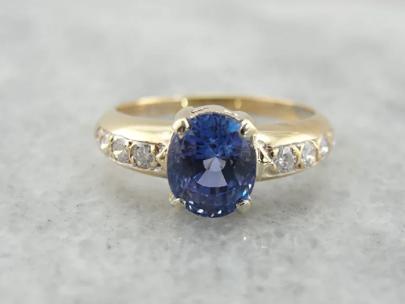 Ladies Engagement Rings Vow Spark-Periwinkle Blue Sapphire Engagement Ring with Diamond Accented Shoulders