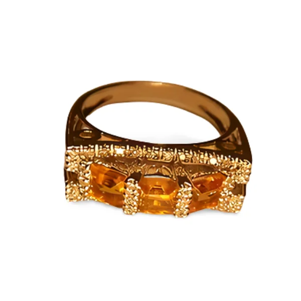 Ladies Urban Rings -Fabulous Estate 14K White Gold Citrine Diamond Three-Stone 3-Stone Ring Band