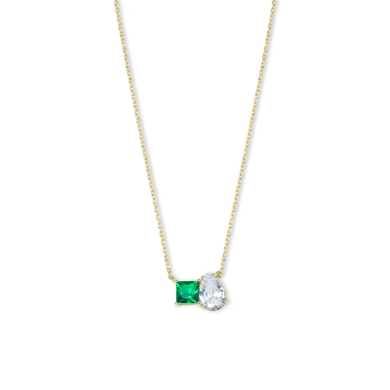 Ladies Necklaces Clean Glow-THE GREEN EMERALD CUT PEAR NECKLACE