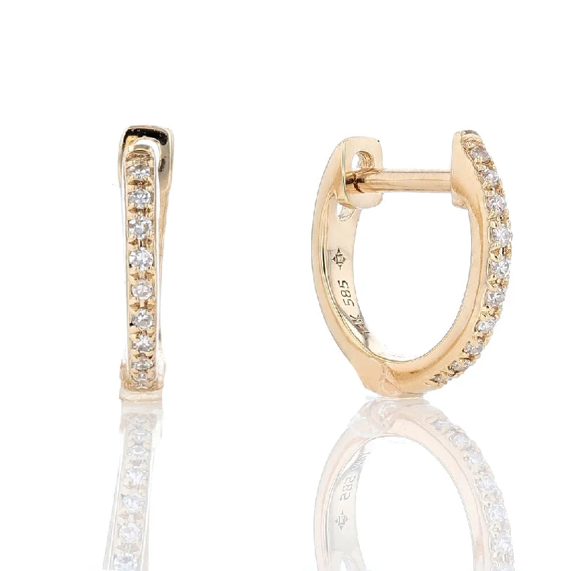 Ladies Earrings Fine Shine-Petite Yellow Gold Diamond Huggie Earrings