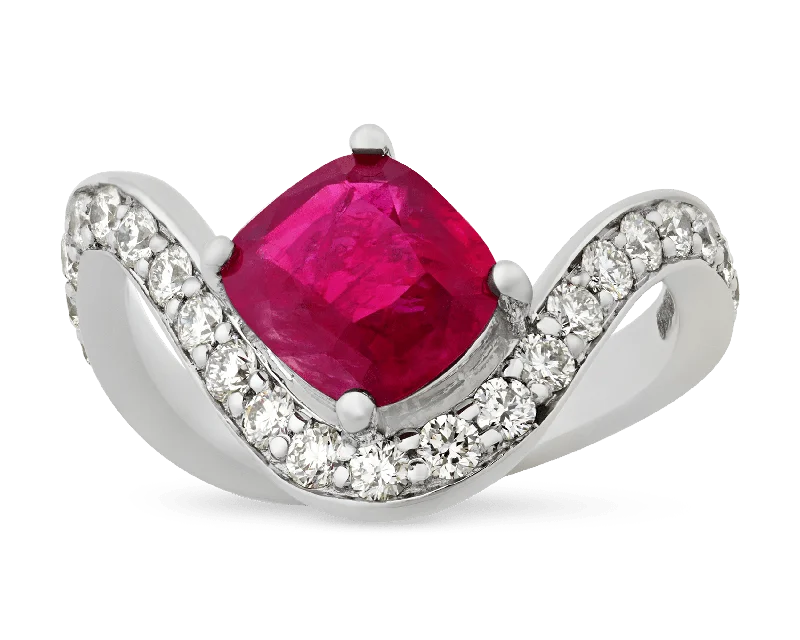 Ladies Smooth Rings -Burma Ruby Ring, 2.39 Carats