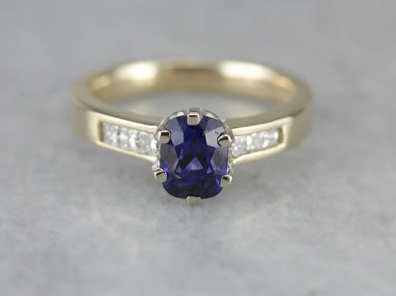 Ladies Engagement Rings Promise Shine-Classic Royal Blue Sapphire Engagement Ring