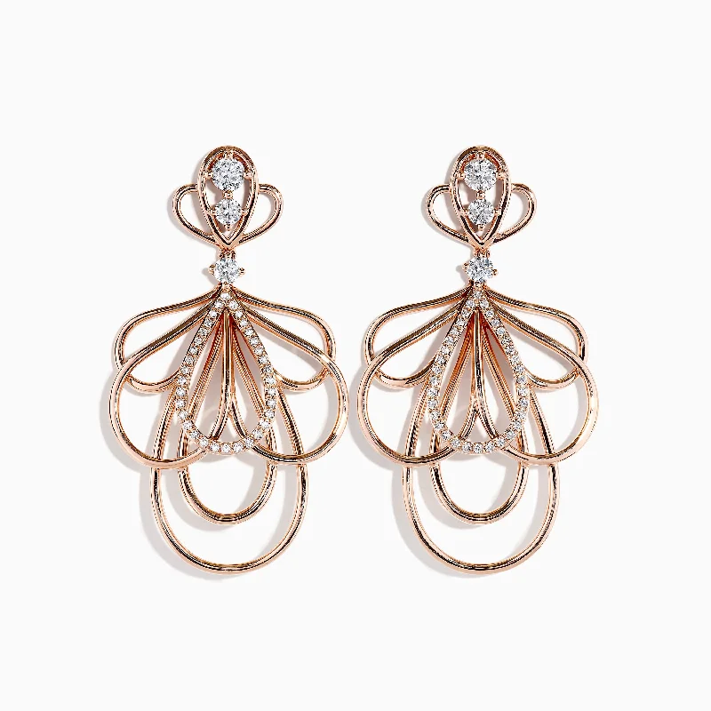 Ladies Earrings for Activist Glow-Pave Rose 14K Gold Diamond Fashion Statement Earrings