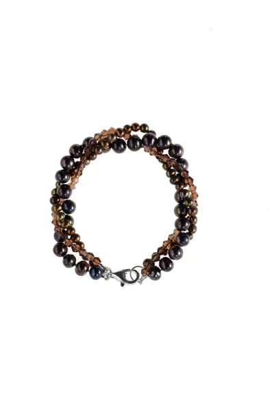 Ladies Forest Leaf Bracelets -Black & Gold Pearl Bracelet