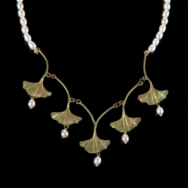 Ladies Necklaces with Key Drop-Ginkgo Necklace - Pearl Drops