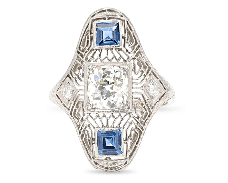 Ladies Halo Design Rings -Art Deco Yogo Sapphire Ring