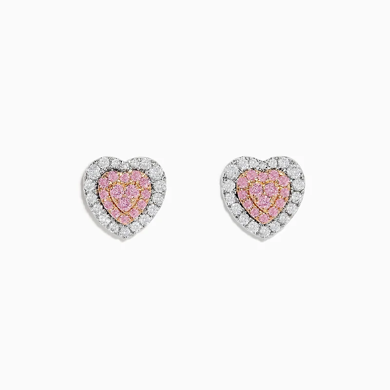 Ladies Earrings for Volunteer Glow-Novelty 18K Two Tone Gold Pink and White Diamond Heart Earrings