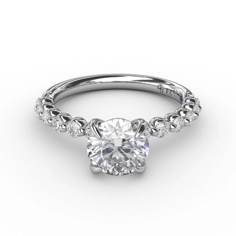 Ladies Engagement Rings with Rosasite Glow-Contemporary Round Diamond Solitaire Engagement Ring With Diamond Band S3244