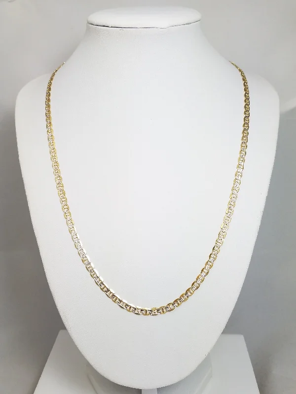 Ladies Necklaces for Bridal Shine-14k Two Tone Gold Diamond Cut Mariner Link 20" Necklace