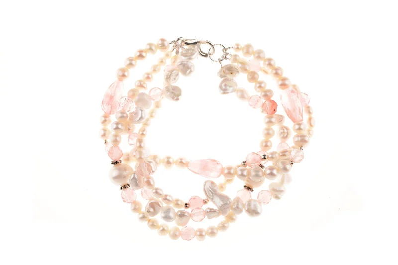 Ladies Party Glam Bracelets -White Pearl & Kunzite Bracelet