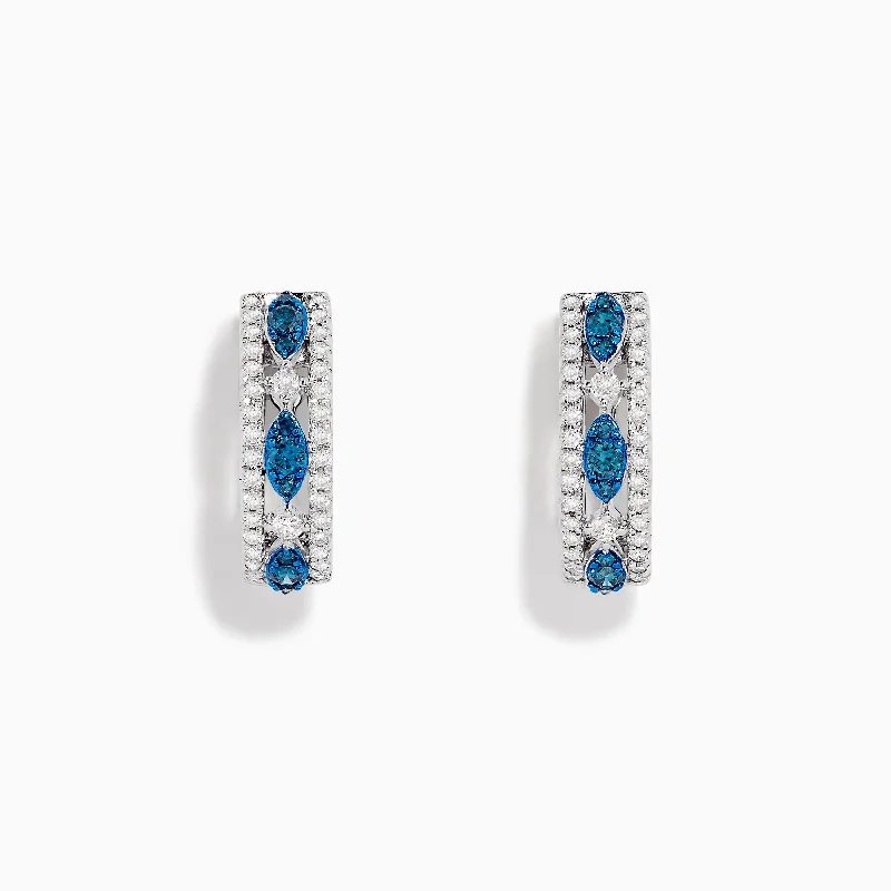 Ladies Earrings with Amber Scapolite-Bella Bleu 14K White Gold Blue and White Diamond Huggie Hoop Earrings