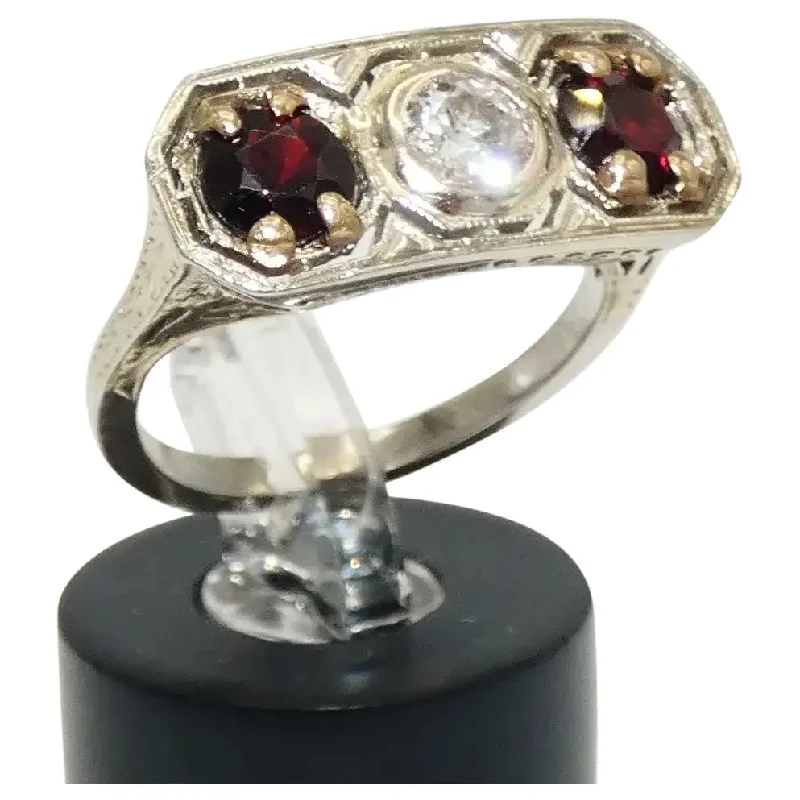 Ladies Retro Rings -Art Deco Platinum & Gold Ring with Garnets & Diamond