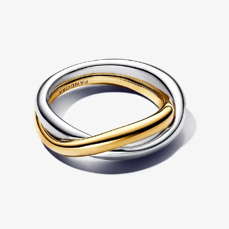 Ladies Square Rings -PANDORA : Two-tone Entwined Bands Ring in Silver/Gold Blend