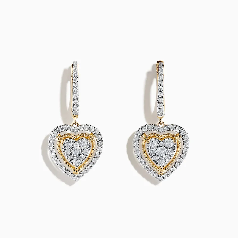 Ladies Earrings with Red Pyroxmangite-D'Oro 14 Karat Yellow Gold Diamond Heart Drop Earrings