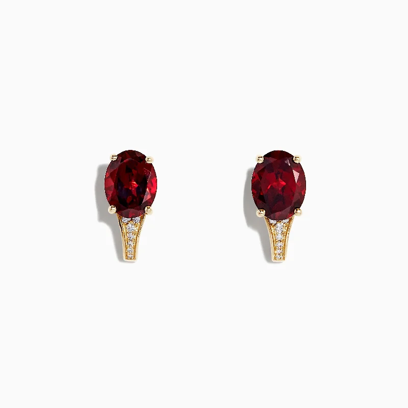 Ladies Earrings with Ruby Zoisite-Bordeaux 14K Yellow Gold Garnet and Diamond Earrings, 4.77 TCW