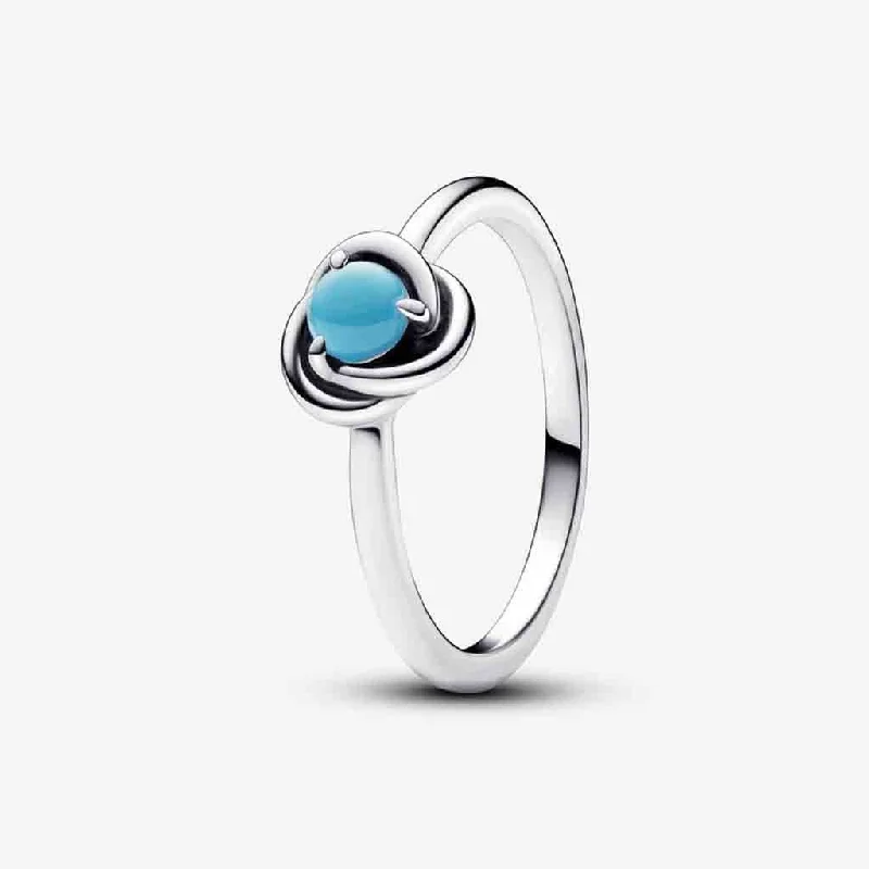 Ladies Band Rings -PANDORA : December Turquoise Blue Eternity Circle Ring