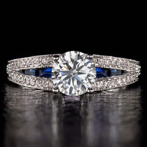 Ladies Engagement Rings Simple Glow-0.80ct CERTIFIED E SI2 DIAMOND ENGAGEMENT RING SAPPHIRE VINTAGE STYLE ART DECO