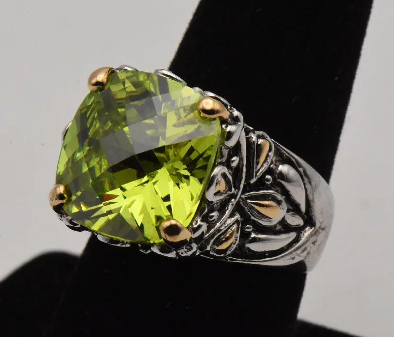 Ladies Tropical Rings -Electric Green Stunning Fire Cubic Zirconia 18K Gold Plate Accented Ring - Size 8