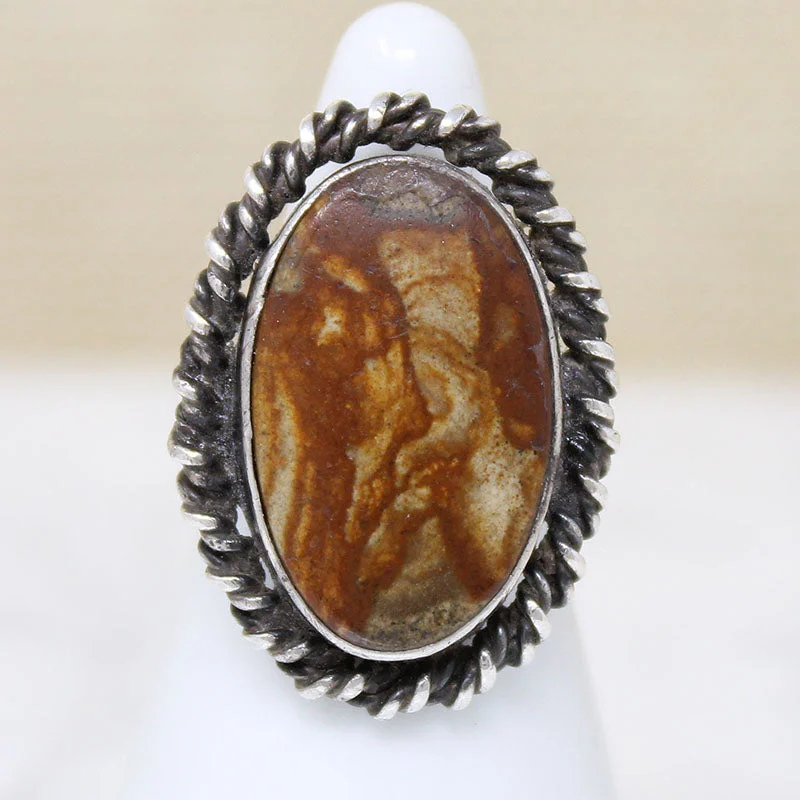 Ladies Office Rings -Petrified Wood in Sterling Silver Statement Ring