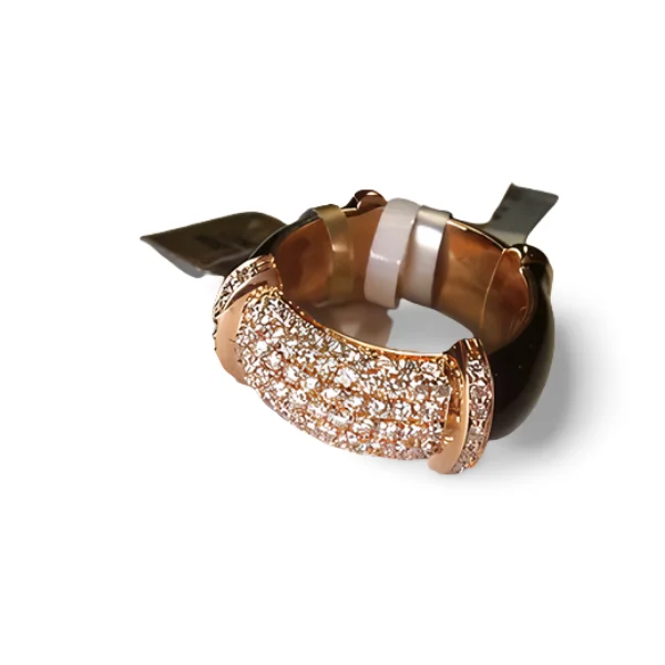 Ladies Sun Rings -Fabulous Expandable 18K Pink Gold Pave Diamond Wide Designer Enamel Band Ring