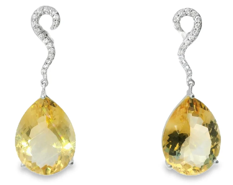 Ladies Earrings with Blue Shattuckite-Stunning 18K White Gold Diamond Citrine Hanging Earrings