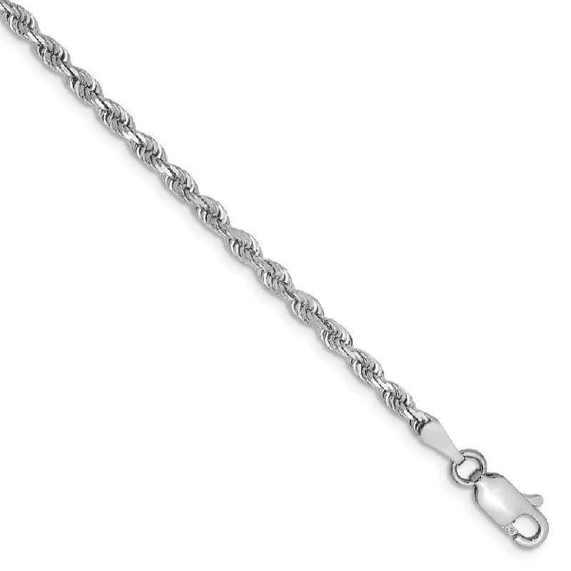 Ladies Luminous Bracelets -2.75mm, 14k White Gold D/C Quadruple Rope Chain Anklet or Bracelet