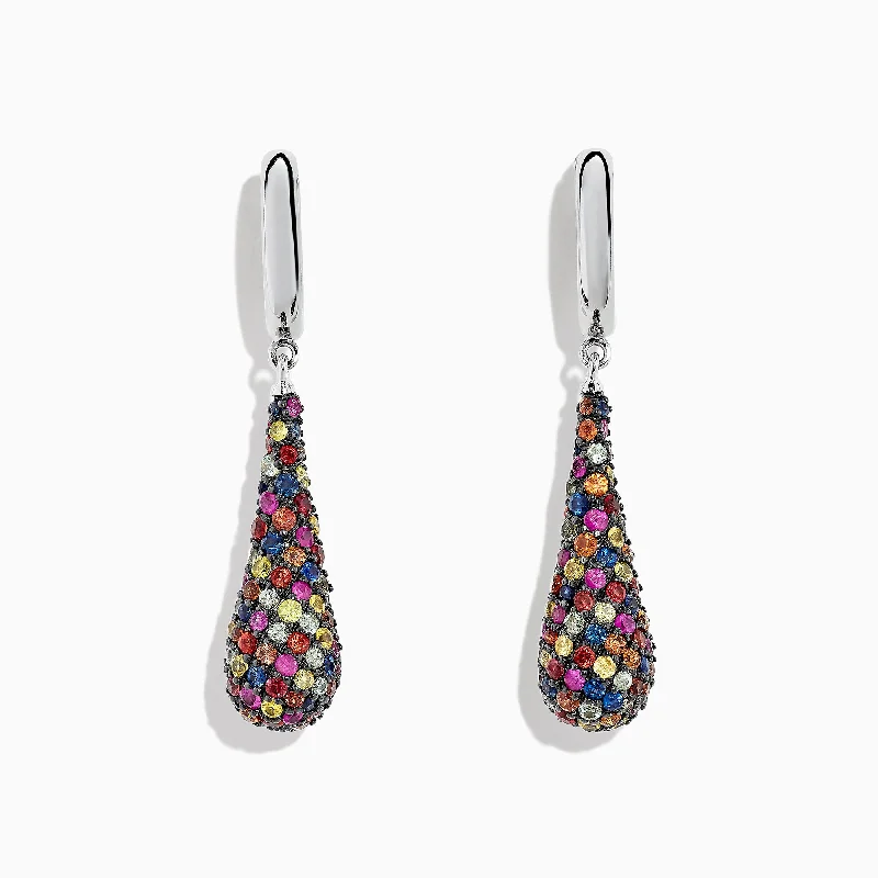 Ladies Earrings with Blue Apatite-Splash Sterling Silver Multi Color Sapphire Drop Earrings, 4.10 TCW