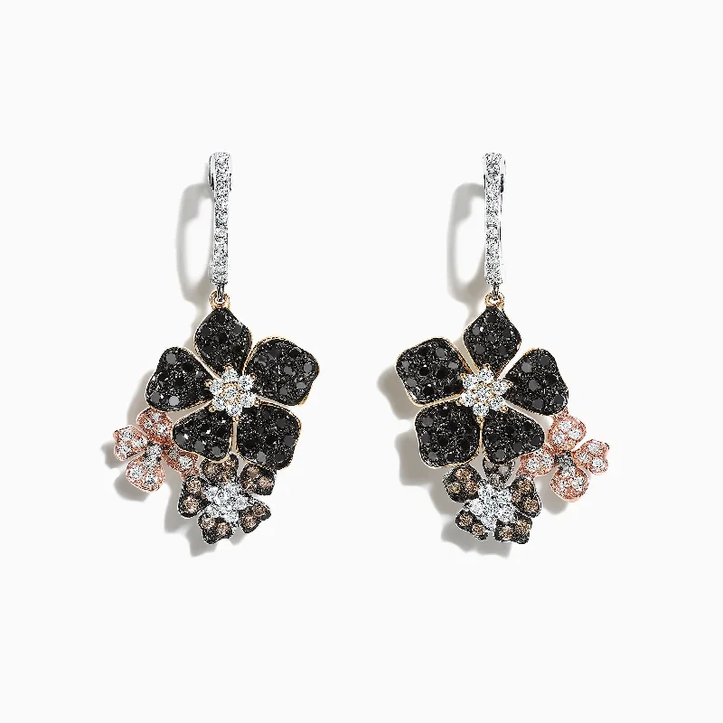 Ladies Earrings with Amber Scapolite-Nature 14K Tri Color Gold Diamond Flower Earrings, 2.04 TCW