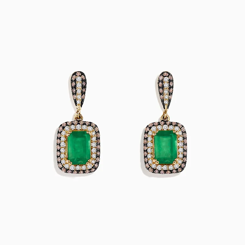 Ladies Earrings Pure Glow-14K Yellow Gold Emerald and Diamond Drop Earrings, 2.51 TCW