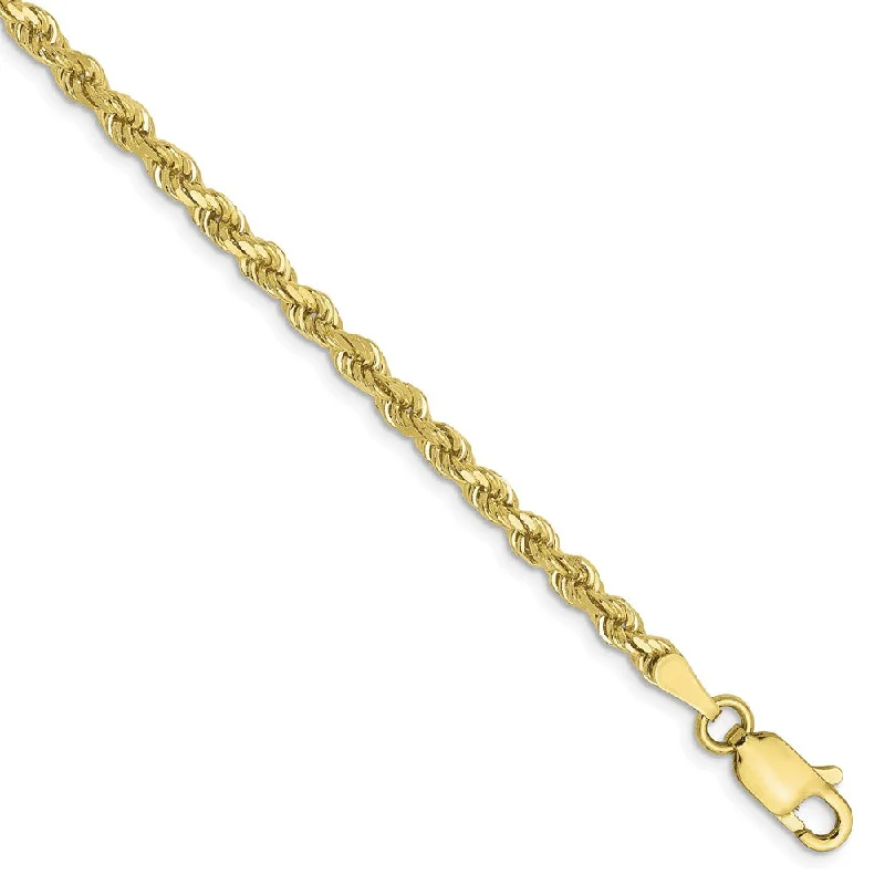 Ladies Bar Link Bracelets -2.75mm 10k Yellow Gold Solid D/C Rope Chain Anklet or Bracelet, 9 Inch