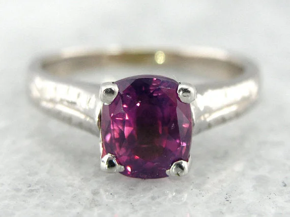 Ladies Engagement Rings Simple Shine-Fuchsia Pink Sapphire and Minimalist White Gold Engagement Ring