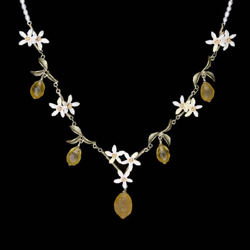 Ladies Necklaces with Steel Hematite-Lemon Drop Necklace - Pearls