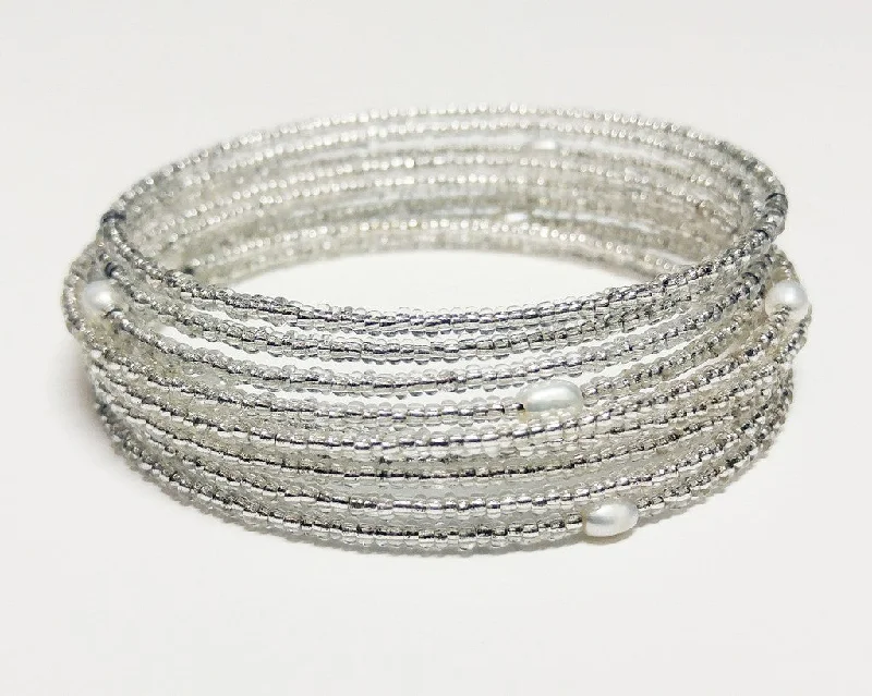 Ladies Strength Band Bracelets -White Seed Bead Glam Bracelet