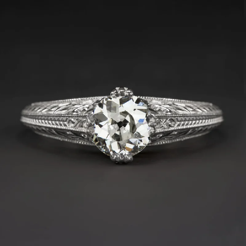 Ladies Engagement Rings Delicate Glow-0.64c CERTIFIED OLD EUROPEAN CUT DIAMOND ENGAGEMENT RING VINTAGE STYLE SOLITAIRE