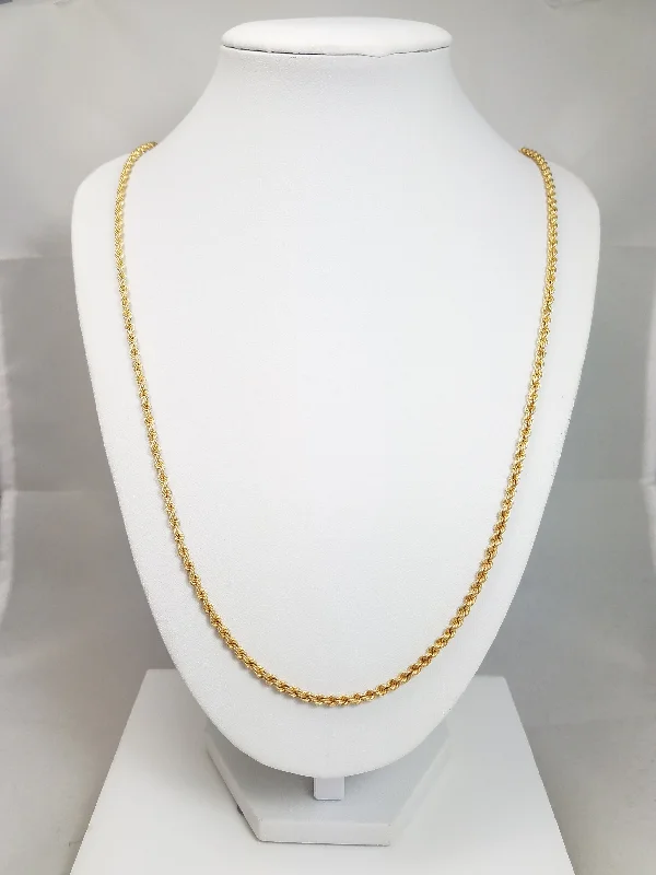 Ladies Necklaces with Green Uvarovite-Classic 14k Yellow Gold Hollow Rope Chain 30" Necklace