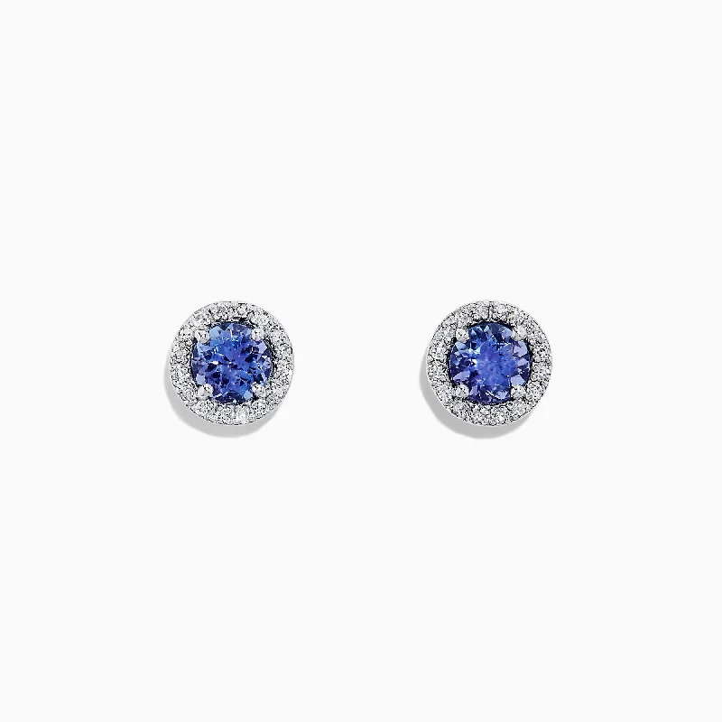 Ladies Earrings with Coral Spark-Nahla Siri 14K White Gold Tanzanite and Diamond Stud Earrings, 1.04 TCW