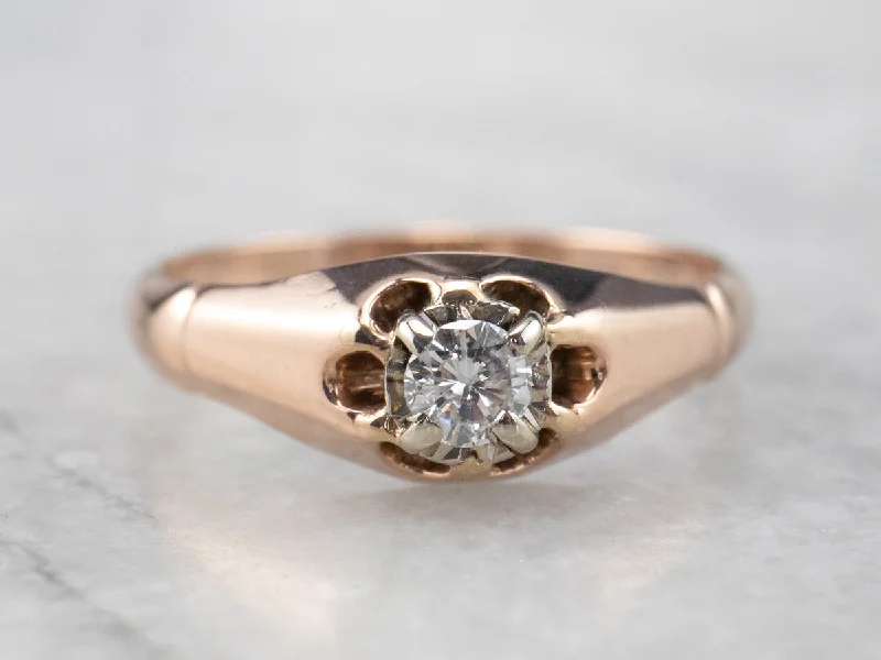 Ladies Engagement Rings Wave Glow-Buttercup Diamond Rose Gold Solitaire Engagement Ring