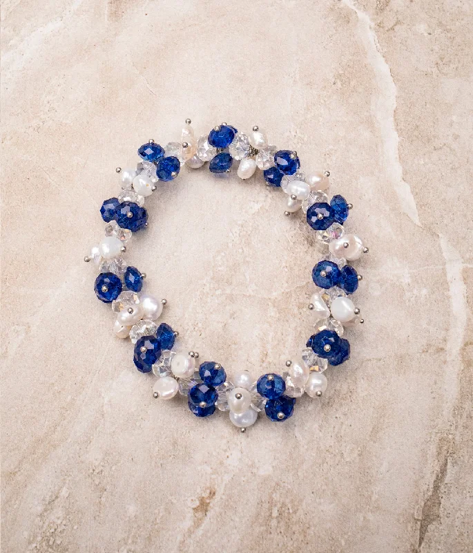 Ladies Chic Fashion Bracelets -Pearl & Blue Crystal Bracelet