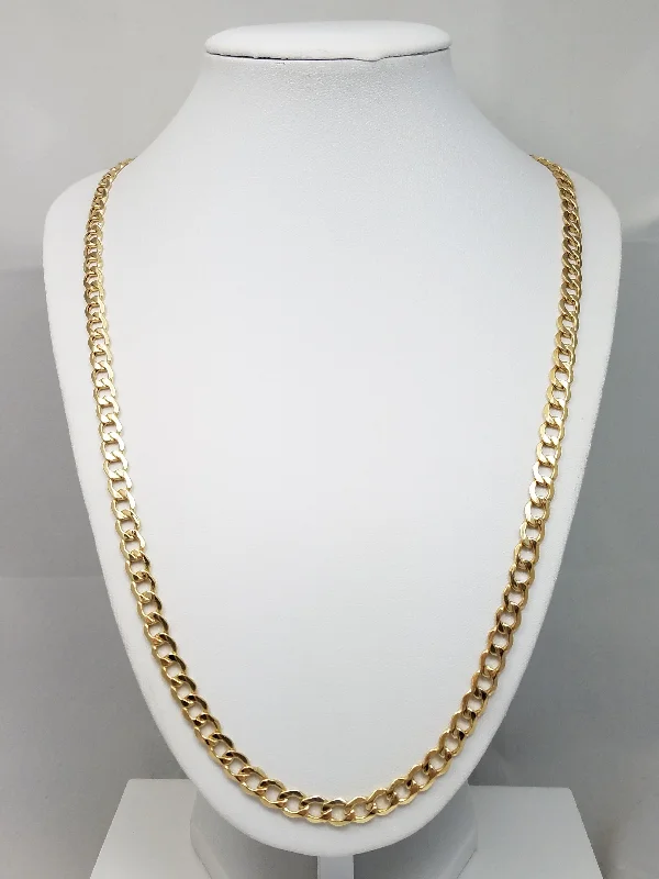 Ladies Necklaces with Crystal Glow-New! Exceptional 24" Hollow 14k Yellow Gold Curb Link Chain Necklace