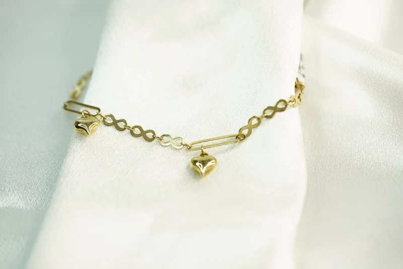 Ladies White Pearl Bracelets -14k Infinity Heart with Clip Bracelet