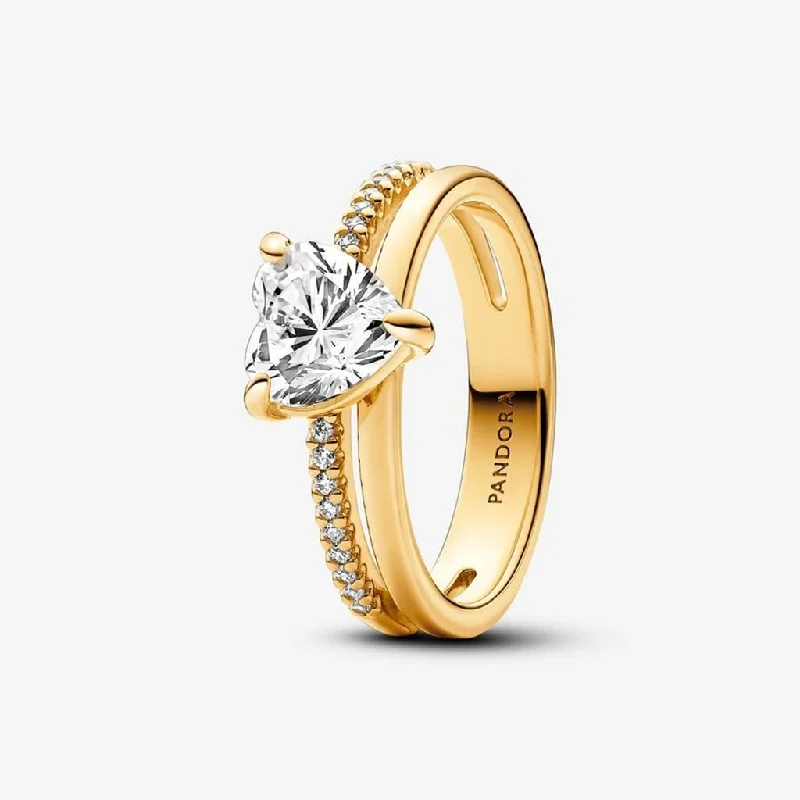 Ladies Signet Rings -PANDORA : Double Band Heart Ring - Gold